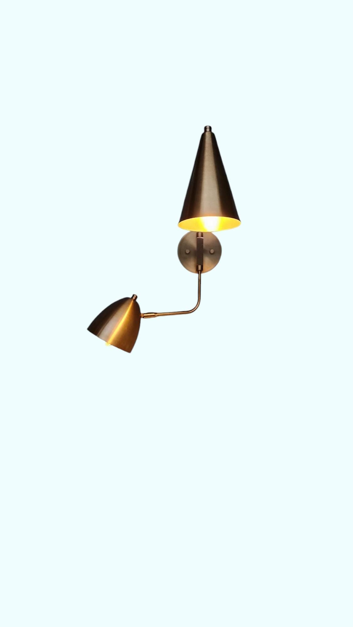 Two Light Shades Swing Arm Handmade Vintage Wall Mid Century Antique Brass Sputnik chandelier light Fixture.