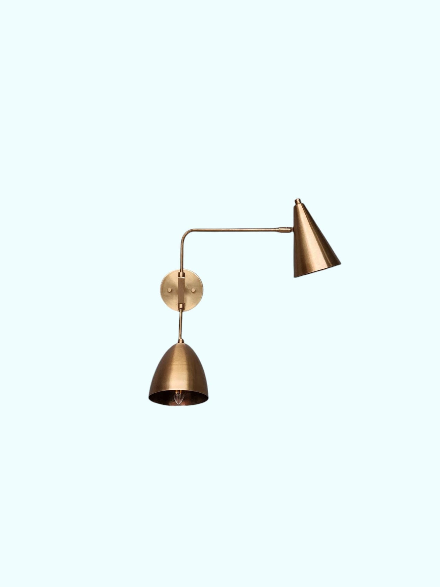Two Light Shades Swing Arm Handmade Vintage Wall Mid Century Antique Brass Sputnik chandelier light Fixture.