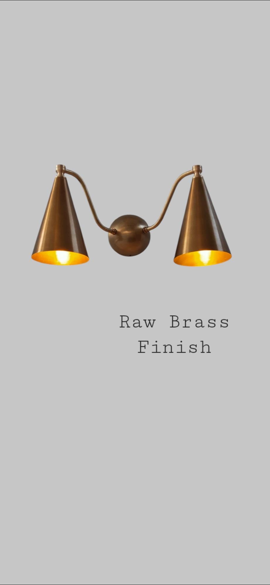 Handcrafted Double Light Sconce Mid century Italian Style Brass Wall Lamp