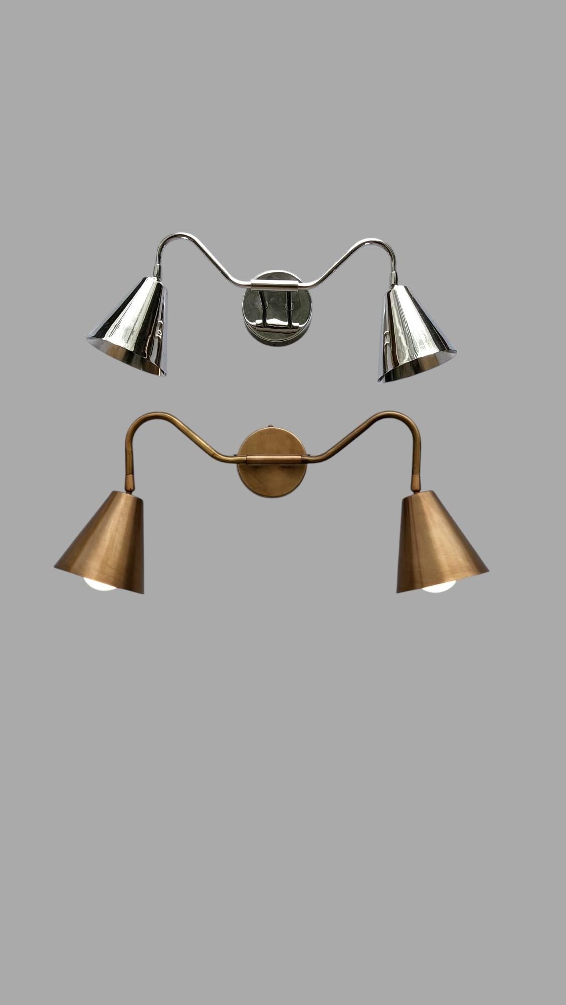 Handmade Brass Wall Sconce with chrome finish/Dual Lampshade Brass wall Lamp