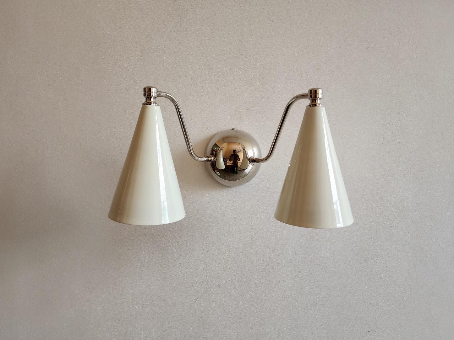 Handcrafted Double Sconce | Mid-Century Italian Brass Wall Lamp