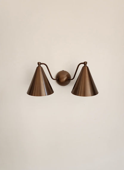 Mid-Century double light brass wall sconce, Brass wall lamp for bathroom.