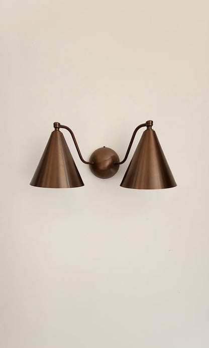 Mid-Century double light brass wall sconce, Brass wall lamp for bathroom.