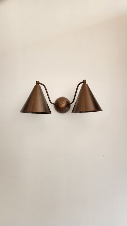 Mid-Century double light brass wall sconce, Brass wall lamp for bathroom.