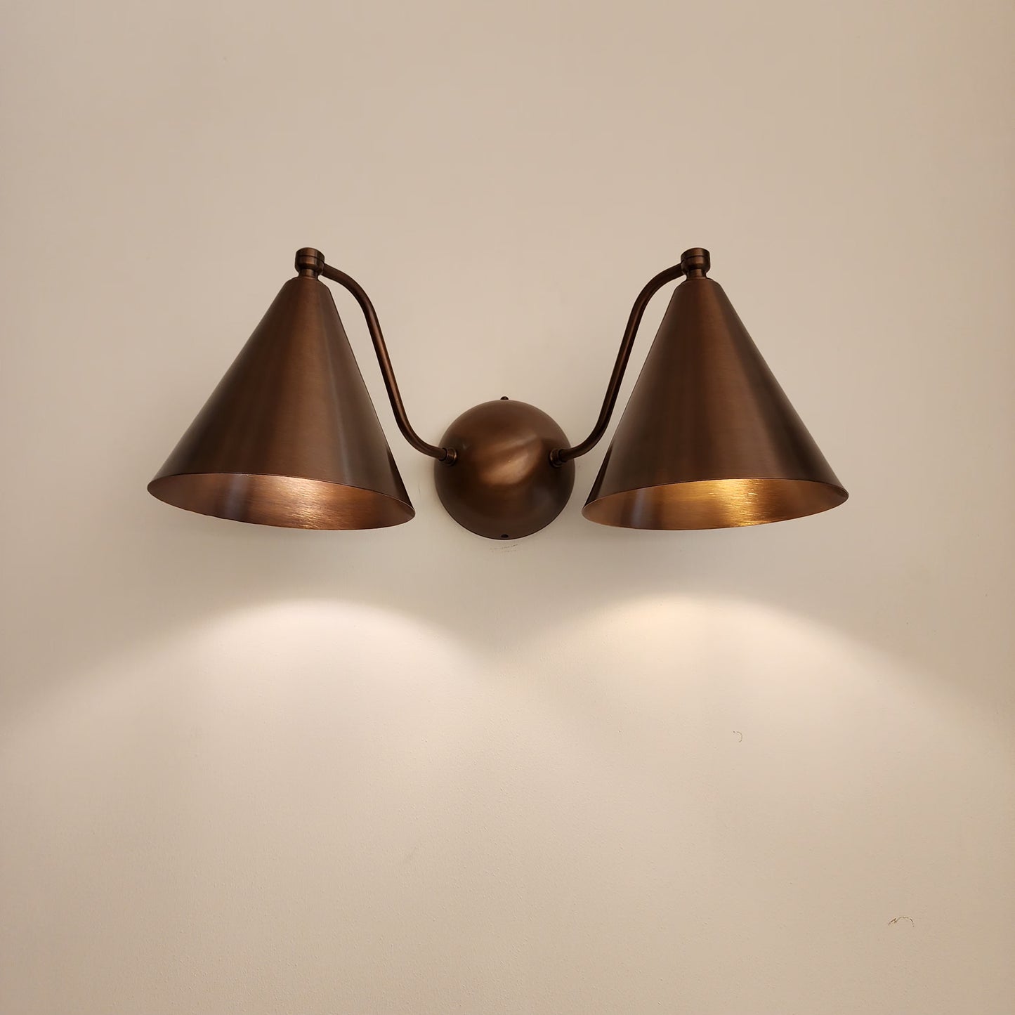 Mid-Century double light brass wall sconce, Brass wall lamp for bathroom.