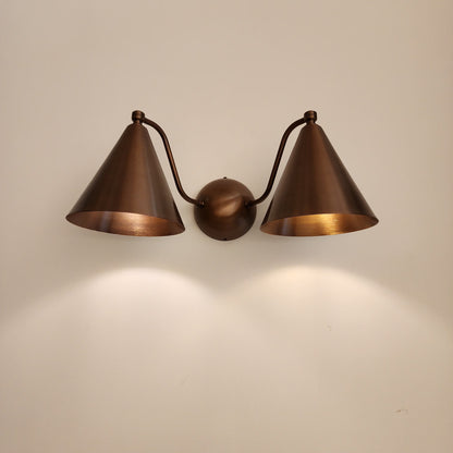 Mid-Century double light brass wall sconce, Brass wall lamp for bathroom.