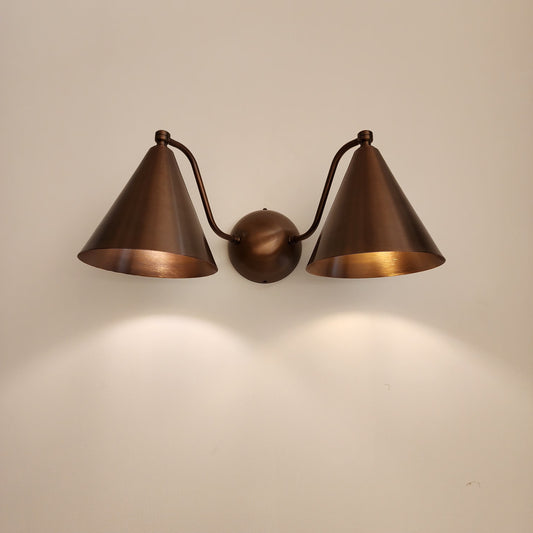 Mid-Century double light brass wall sconce, Brass wall lamp for bathroom.