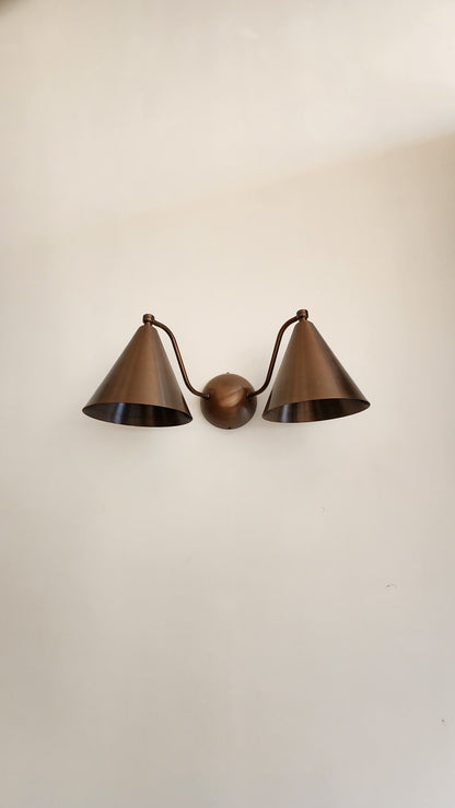 Mid-Century double light brass wall sconce, Brass wall lamp for bathroom.