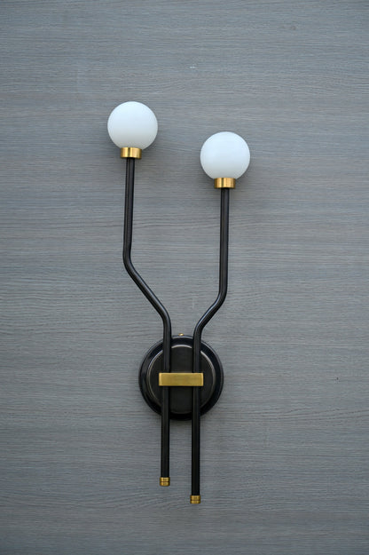 Two Light Brass Arm Sputnik Wall Sconce Beside Wall Lamp Glass Globe Sconce