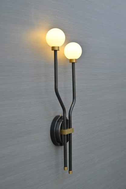 Two Light Brass Arm Sputnik Wall Sconce Beside Wall Lamp Glass Globe Sconce