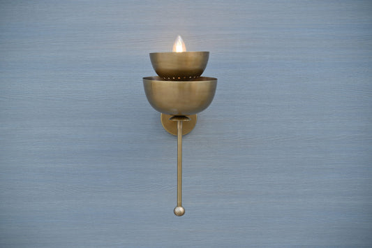 Brilliant Brass Trio: Handcrafted 2-Dish Wall Lamp for Timeless Elegance, Brass wall lamp, Italian wall sconces