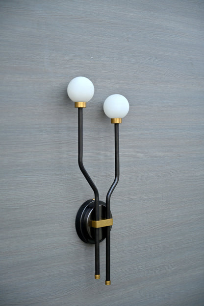 Two Light Brass Arm Sputnik Wall Sconce Beside Wall Lamp Glass Globe Sconce