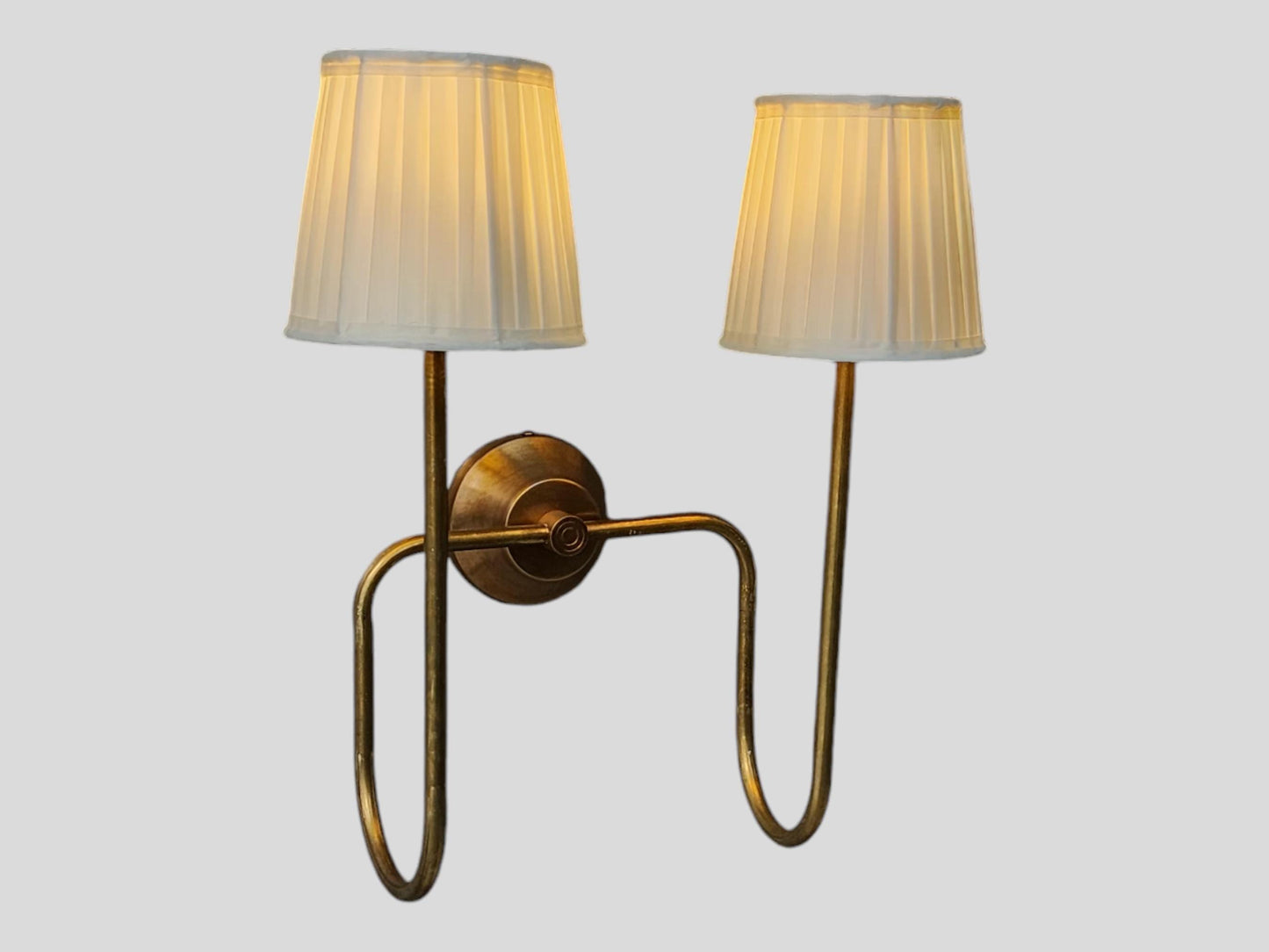 Timeless Elegance Handcrafted Raw Brass 2 Arm Wall Lamp for Distinctive Decor Artisan Lighting Fixture for Your Home Fabric wall fixture