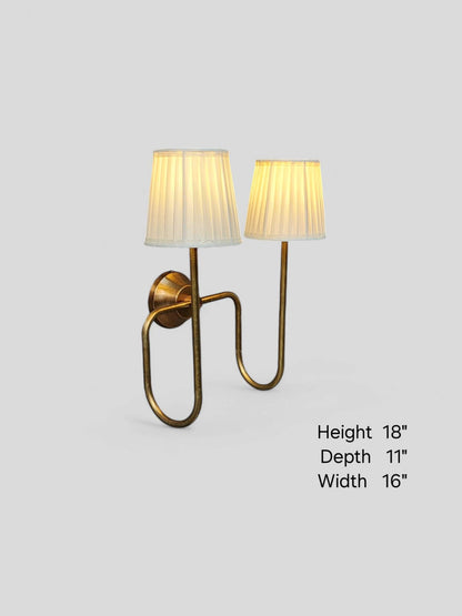 Timeless Elegance Handcrafted Raw Brass 2 Arm Wall Lamp for Distinctive Decor Artisan Lighting Fixture for Your Home Fabric wall fixture