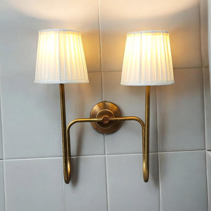Timeless Elegance Handcrafted Raw Brass 2 Arm Wall Lamp for Distinctive Decor Artisan Lighting Fixture for Your Home Fabric wall fixture