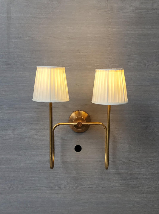 Timeless Elegance Handcrafted Raw Brass 2 Arm Wall Lamp for Distinctive Decor Artisan Lighting Fixture for Your Home Fabric wall fixture