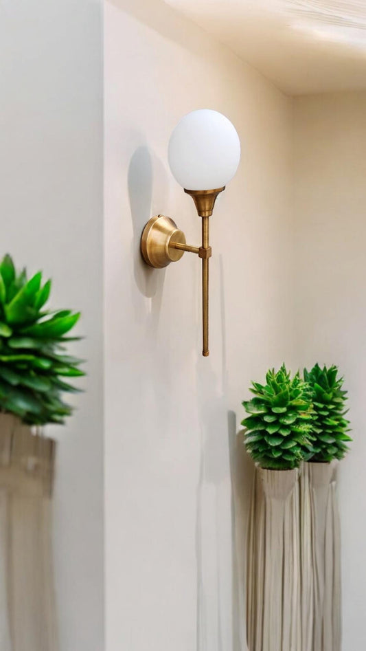 Modern Wall Sconce, Antique Brass Wall Sconce, Minimalist Wall Sconce, Milk Glass Wall Light , Contemporary Wall Light, Unique Wall Light