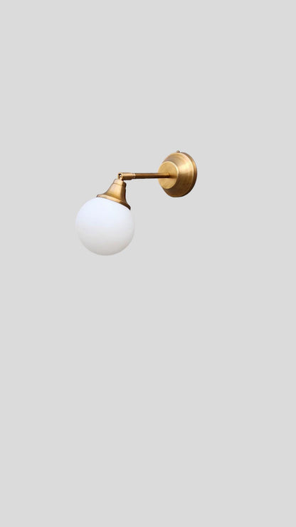 Brass Wall Sconce Lamp,  Modern Wall Mounted Lighting Fixture, Frosted White Glass Globe Shade