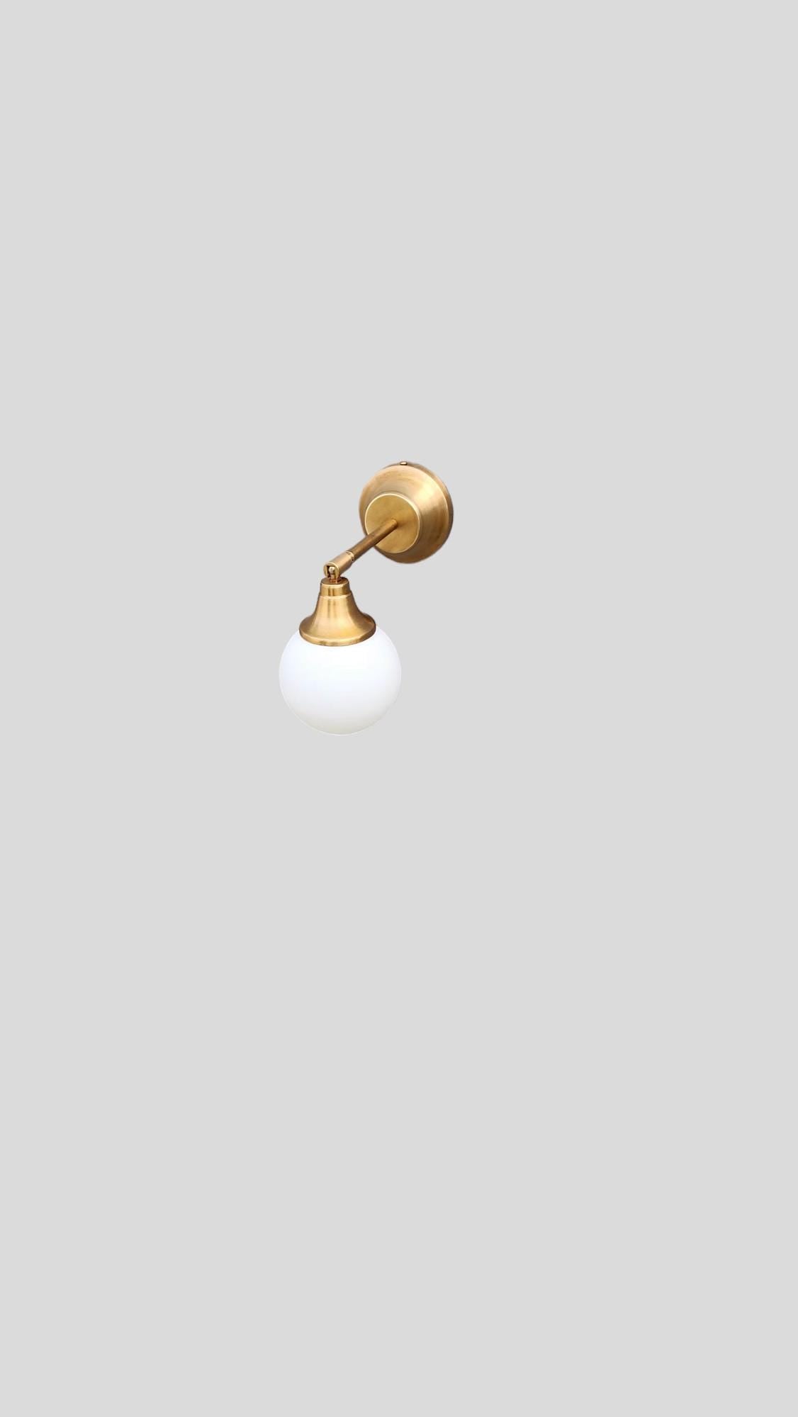 Brass Wall Sconce Lamp,  Modern Wall Mounted Lighting Fixture, Frosted White Glass Globe Shade