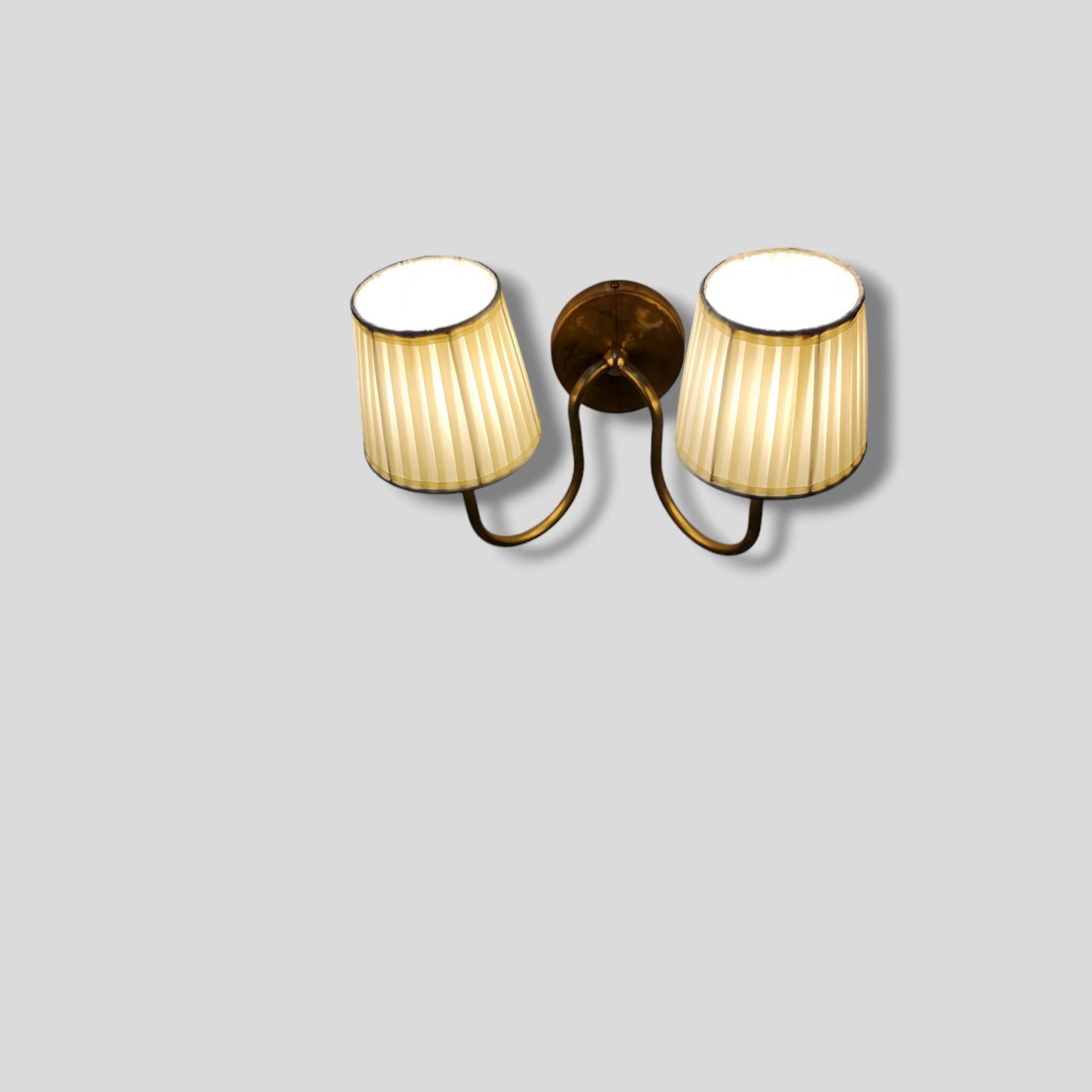 Timeless Elegance Brass Wall Lamp Handcrafted 2 Arm with Dual Lights Fabric lamp shade
