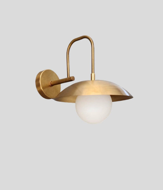 Handmade Curved Disk Shade Single light Mid-Century Raw Brass Wall Sconce