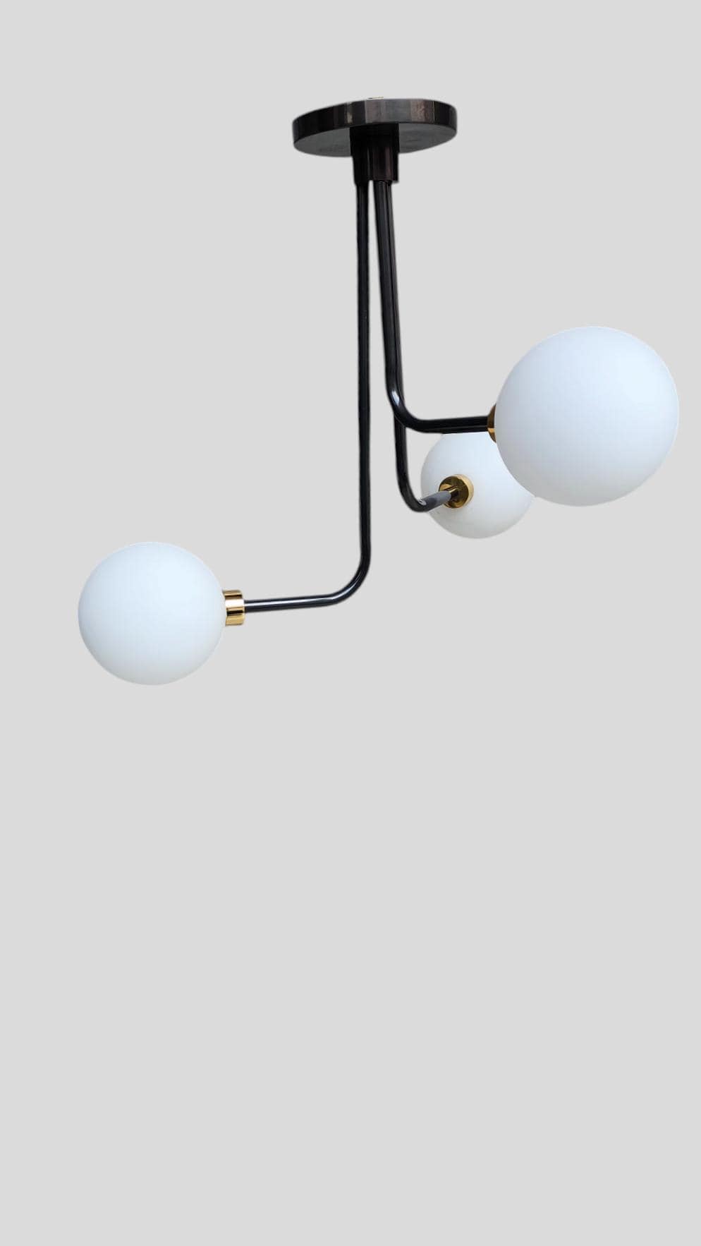 Three Globe Light Stilnovo Style Linear Brass Sputnik Chandelier Sputnik Fixture Milky Globe Flush Mount