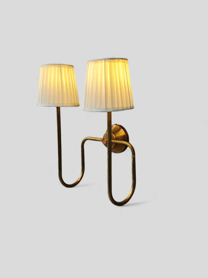 Timeless Elegance Handcrafted Raw Brass 2 Arm Wall Lamp for Distinctive Decor Artisan Lighting Fixture for Your Home Fabric wall fixture