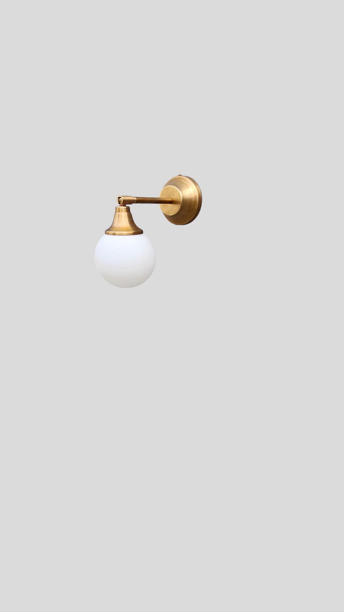 Brass Wall Sconce Lamp,  Modern Wall Mounted Lighting Fixture, Frosted White Glass Globe Shade