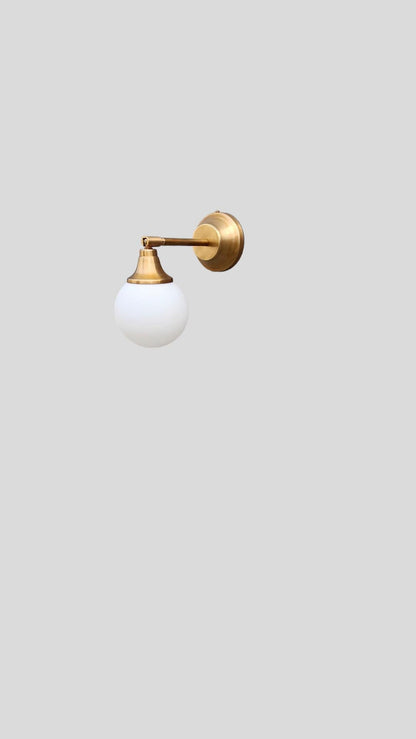 Brass Wall Sconce Lamp,  Modern Wall Mounted Lighting Fixture, Frosted White Glass Globe Shade