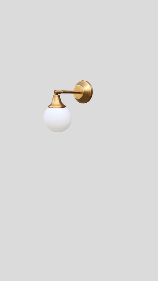 Brass Wall Sconce Lamp,  Modern Wall Mounted Lighting Fixture, Frosted White Glass Globe Shade