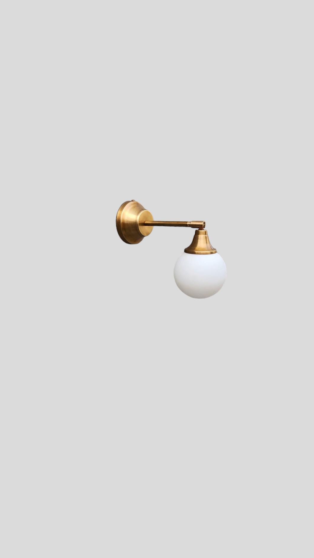 Brass Wall Sconce Lamp,  Modern Wall Mounted Lighting Fixture, Frosted White Glass Globe Shade