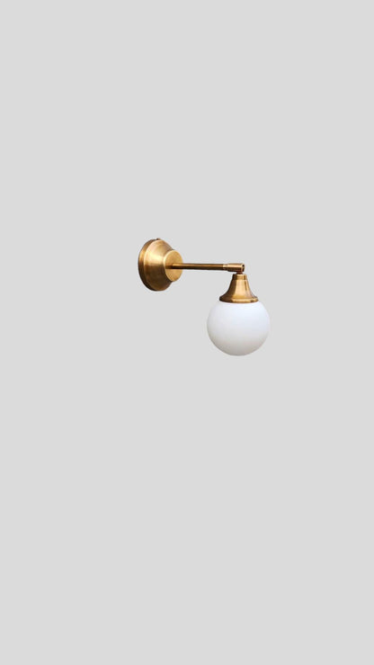 Brass Wall Sconce Lamp,  Modern Wall Mounted Lighting Fixture, Frosted White Glass Globe Shade