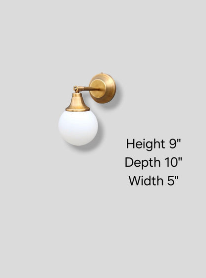 Brass Wall Sconce Lamp,  Modern Wall Mounted Lighting Fixture, Frosted White Glass Globe Shade