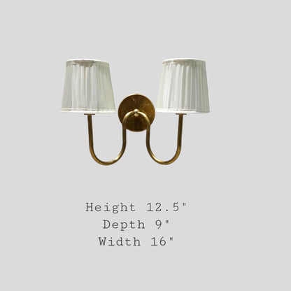 Timeless Elegance Brass Wall Lamp Handcrafted 2 Arm with Dual Lights Fabric lamp shade