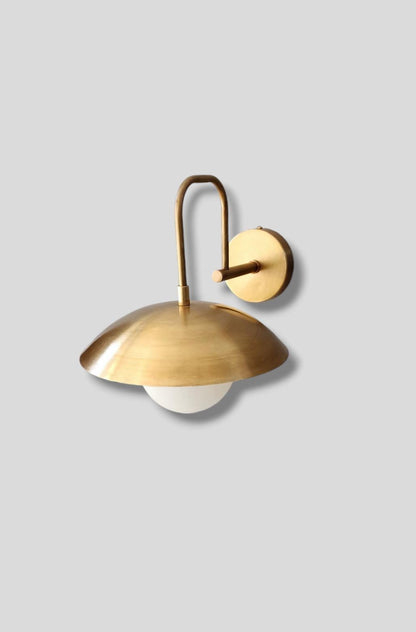 Handmade Curved Disk Shade Single light Mid-Century Raw Brass Wall Sconce