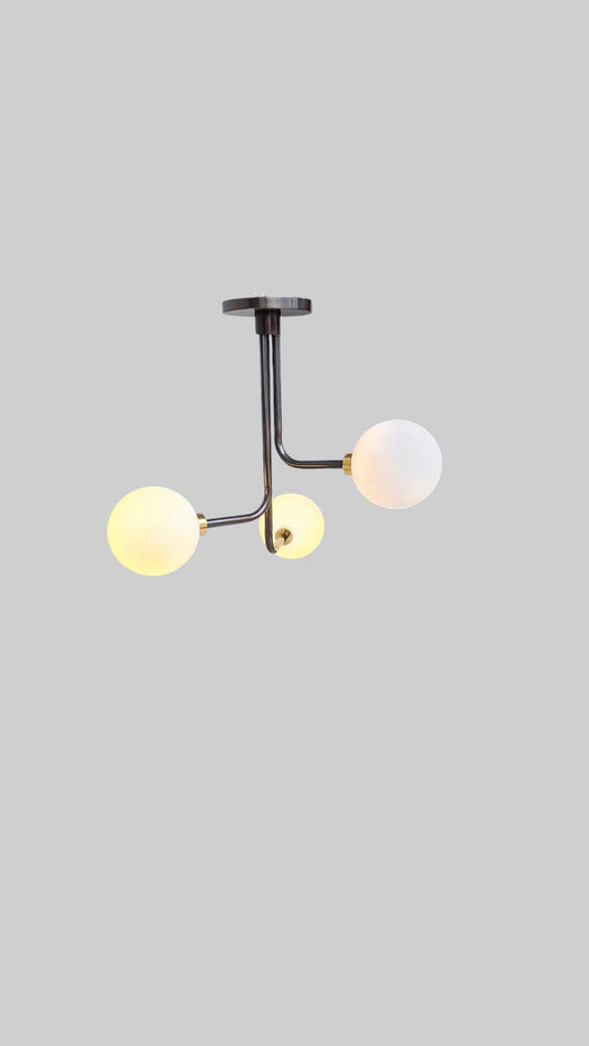 Three Globe Light Stilnovo Style Linear Brass Sputnik Chandelier Sputnik Fixture Milky Globe Flush Mount