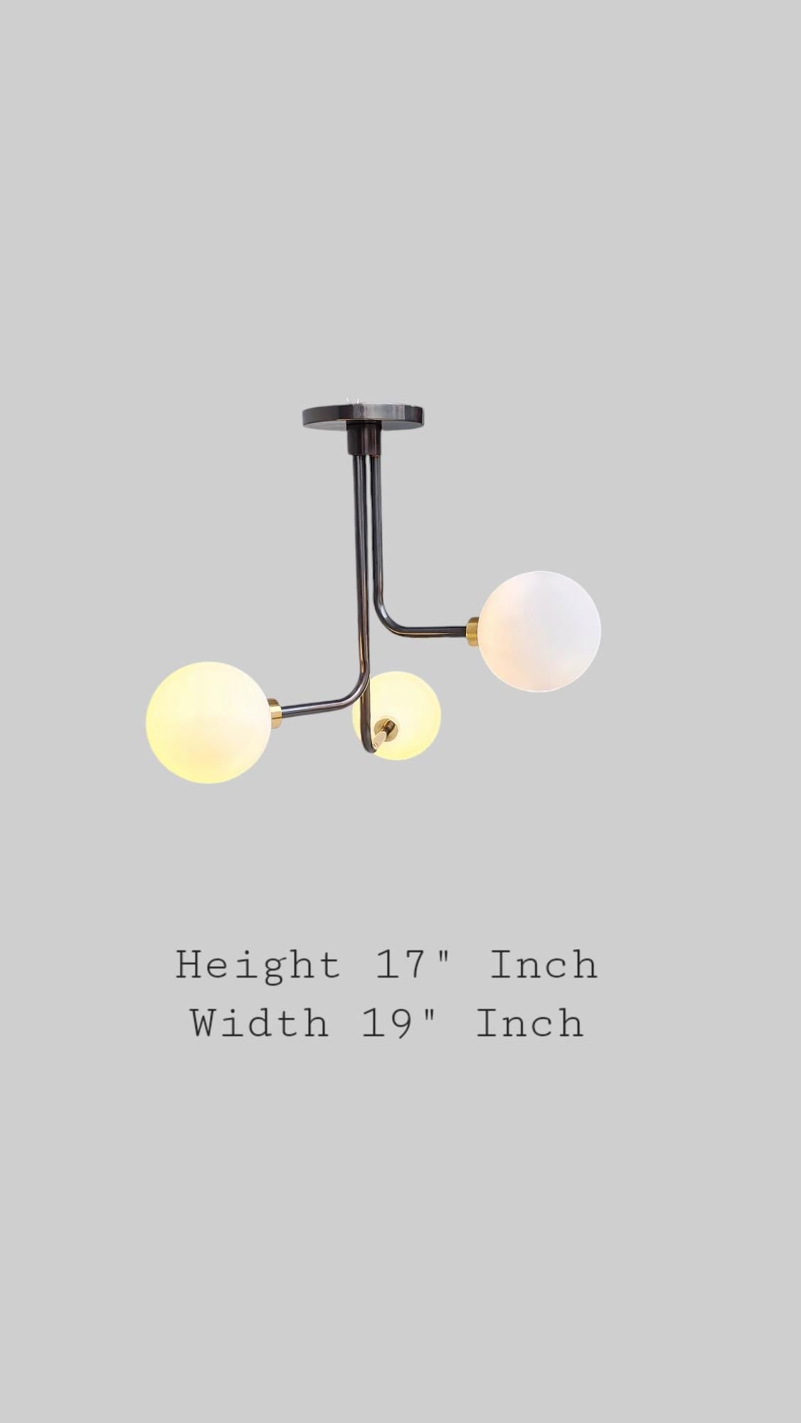 Three Globe Light Stilnovo Style Linear Brass Sputnik Chandelier Sputnik Fixture Milky Globe Flush Mount