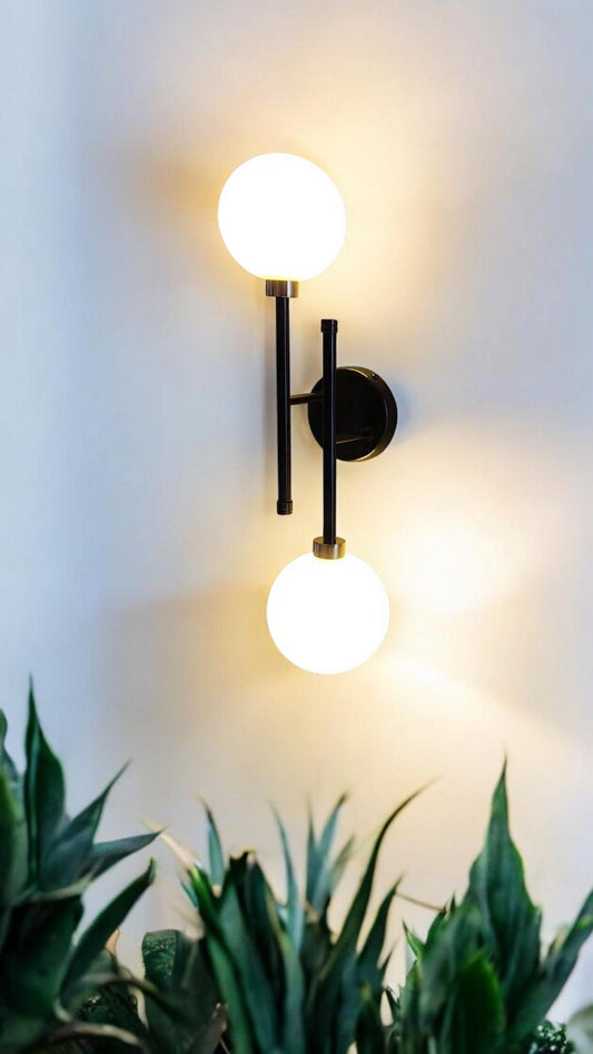 Double Light Brass Sputnik Wall Sconce Beside Wall Lamp Glass Globe Sconce