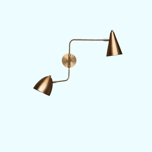 Two Light Shades Swing Arm Handmade Vintage Wall Mid Century Antique Brass Sputnik chandelier light Fixture.