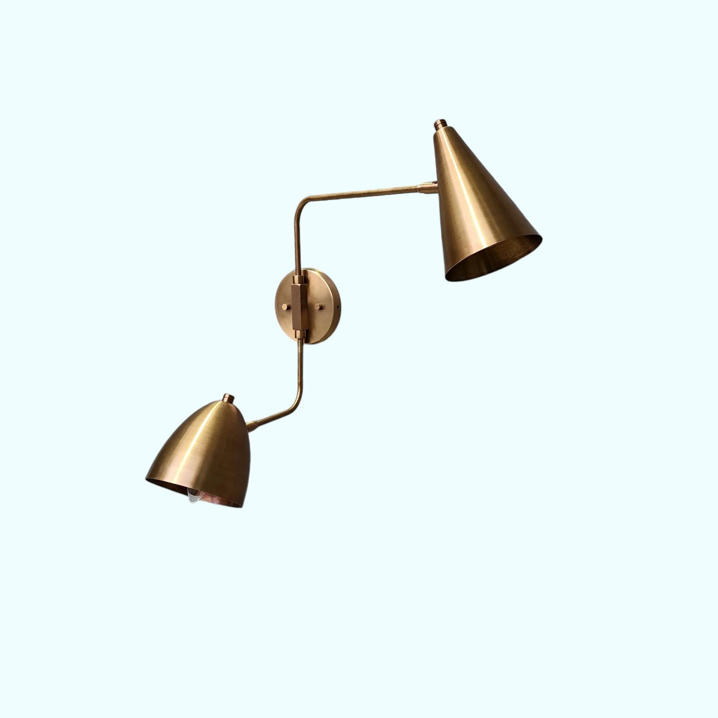 Two Light Shades Swing Arm Handmade Vintage Wall Mid Century Antique Brass Sputnik chandelier light Fixture.