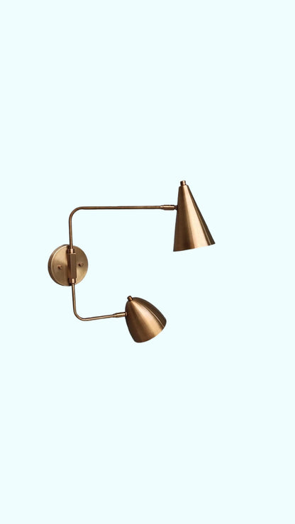 Two Light Shades Swing Arm Handmade Vintage Wall Mid Century Antique Brass Sputnik chandelier light Fixture.