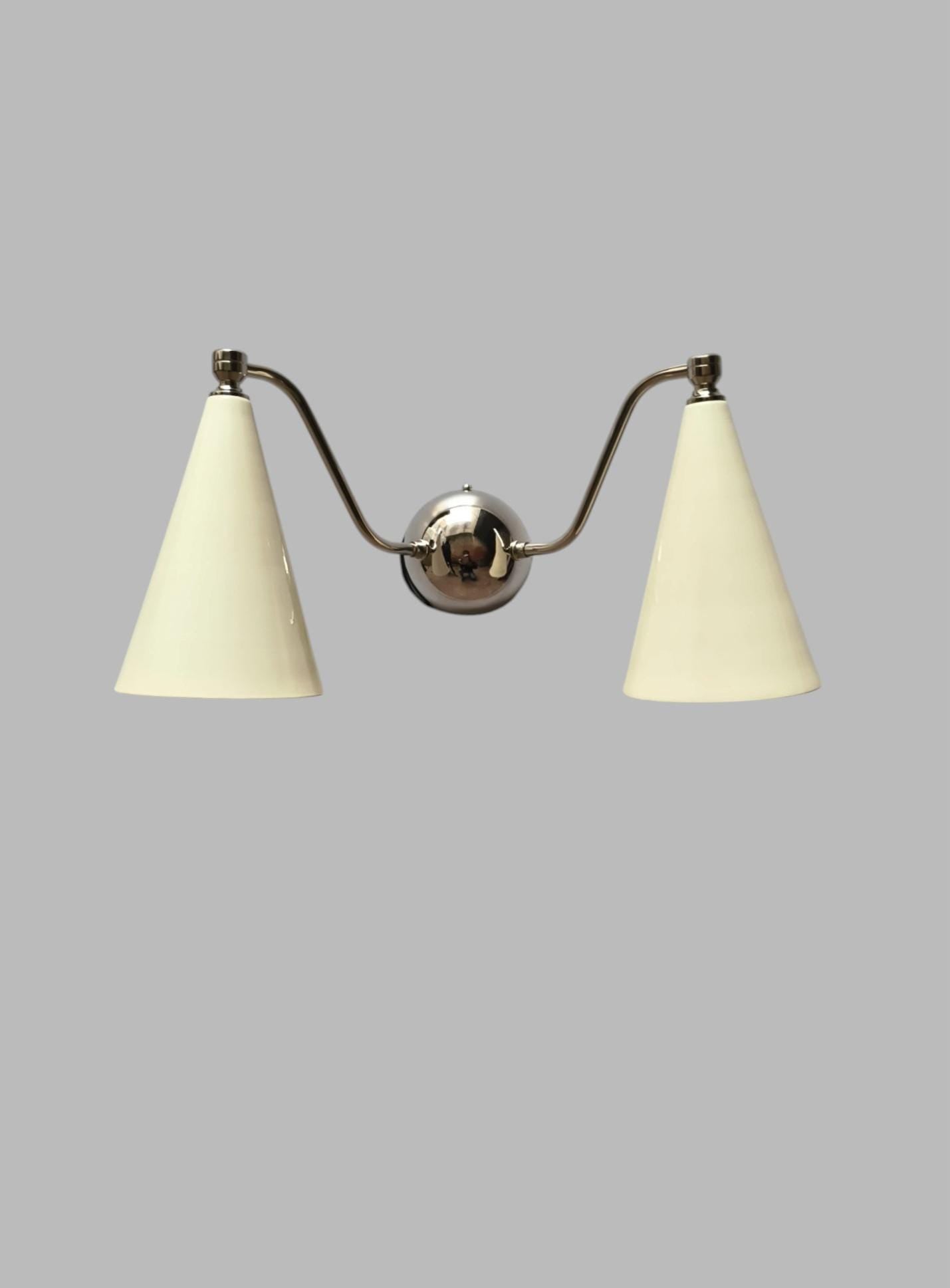 Handcrafted Double Light Sconce Mid century Italian Style Brass Wall Lamp