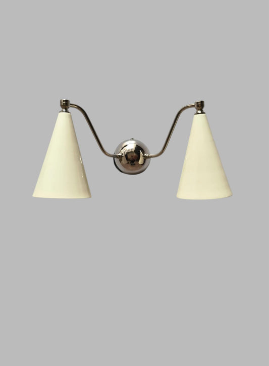 Handcrafted Double Light Sconce Mid century Italian Style Brass Wall Lamp