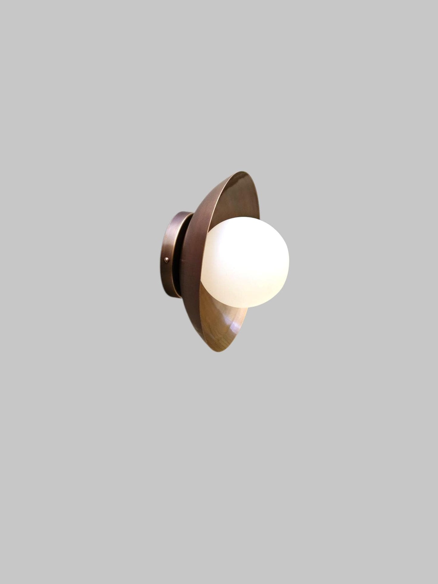 Handcrafted Single Light Raw Brass Italian Flush mount ceiling light fixture with frosted Glass Globe