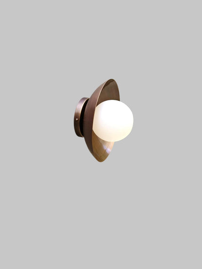 Handcrafted Single Light Raw Brass Italian Flush mount ceiling light fixture with frosted Glass Globe