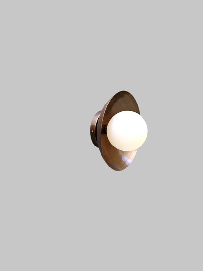 Handcrafted Single Light Raw Brass Italian Flush mount ceiling light fixture with frosted Glass Globe
