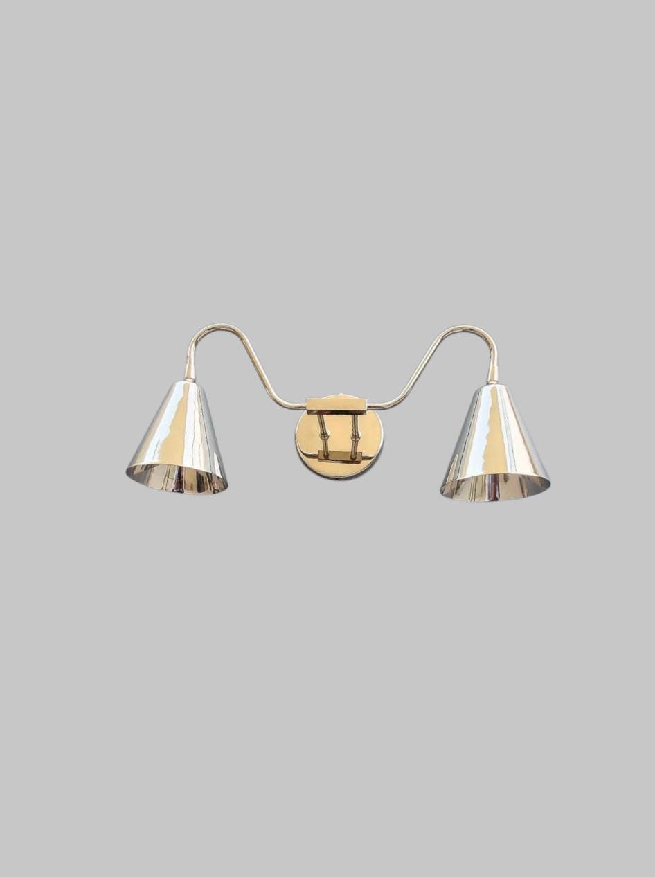 Handmade Brass Wall Sconce with chrome finish/Dual Lampshade Brass wall Lamp