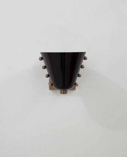 Mid-Century Brass Wall Sconce – Sculptural Cone Shade – Rivet Detailing – Hardwired – Hallway, Bedside, Reading Nook Lighting