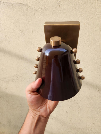 Mid-Century Brass Wall Sconce – Sculptural Cone Shade – Rivet Detailing – Hardwired – Hallway, Bedside, Reading Nook Lighting