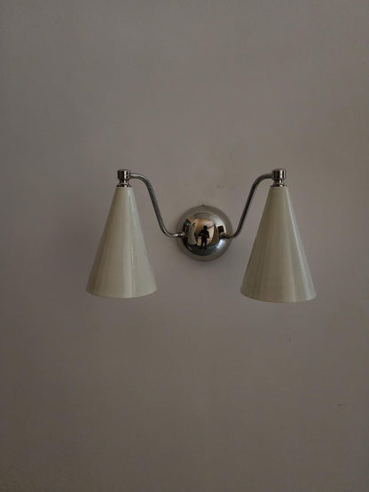 Handcrafted Double Sconce | Mid-Century Italian Brass Wall Lamp